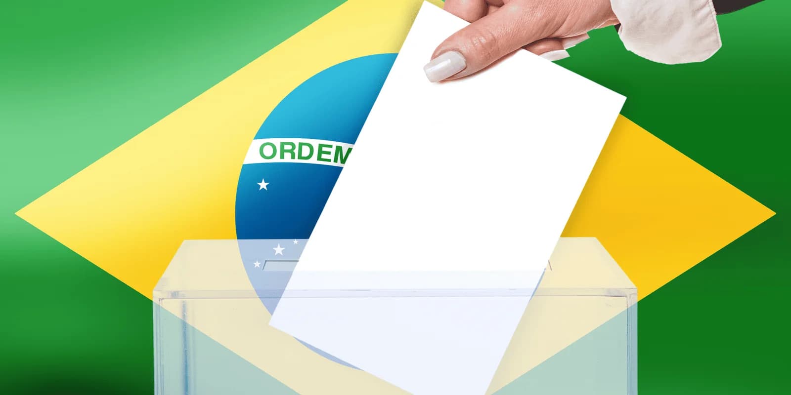 Urna eletrônica e bandeira do Brasil, simbolizando o Direito Eleitoral e a democracia