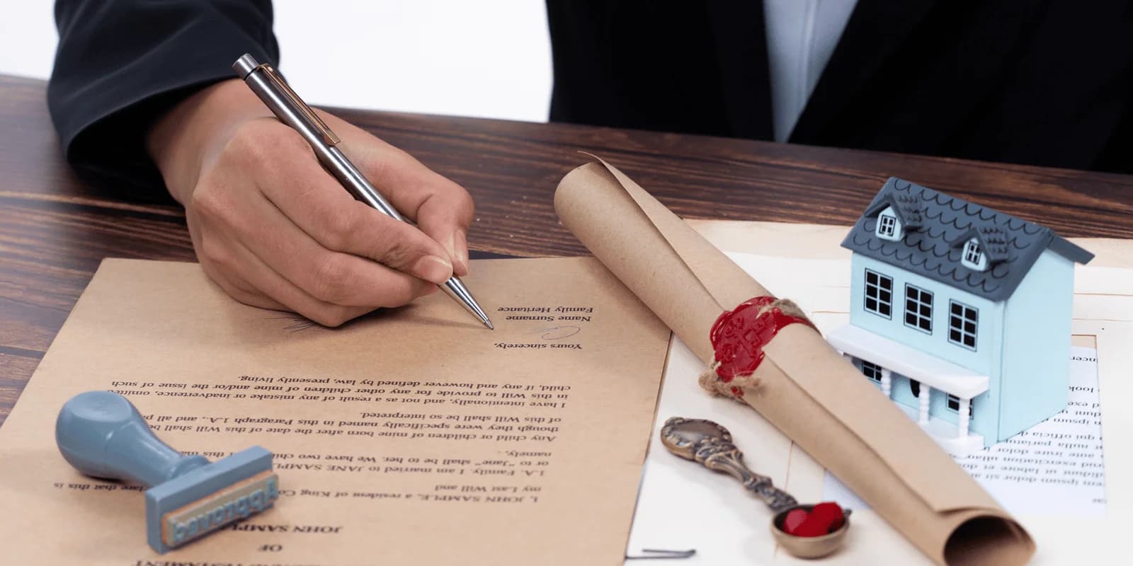 Documentos de inventário, testamento e bens, simbolizando sucessões, inventário e partilha